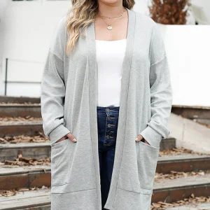 Cardigan thermique avec poche en tricot grande taille