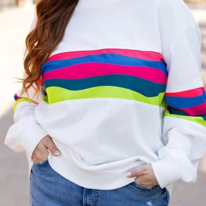 Sweat-shirt Rayé Coloré de Grande Taille