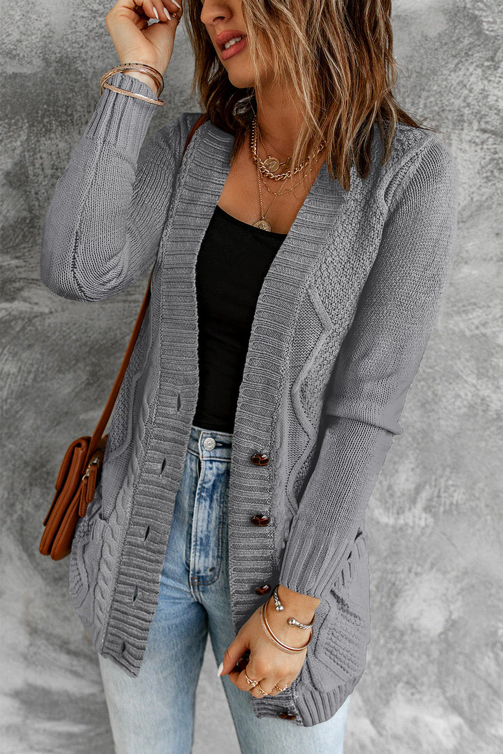 Cardigan à fermeture gris foncé – Image 5