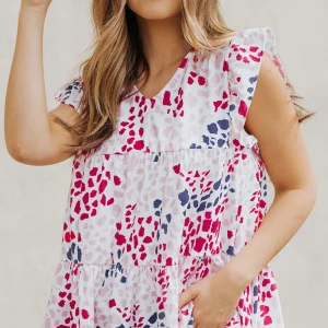 Débardeur à col en V à volants et à pois