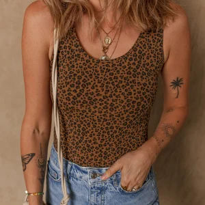 Body Sans Manches À Col Rond Et Imprimé Léopard