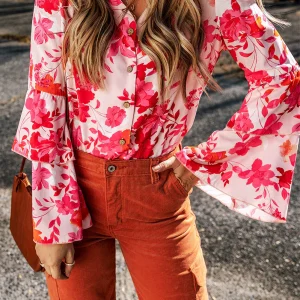 Body boutonné à cloche et imprimé floral