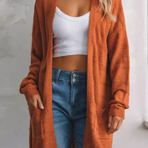 Cardigan en tricot texturé ouvert sur le devant avec poches