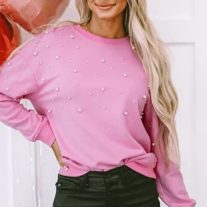 Sweat-shirt ras du cou côtelé avec détails en perles