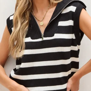 Débardeur pull en tricot a col zippé