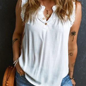 Débardeur à volants et fente boutonnée