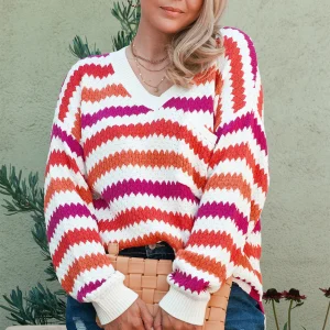 Pull à col en V et épaules tombantes de grande taille