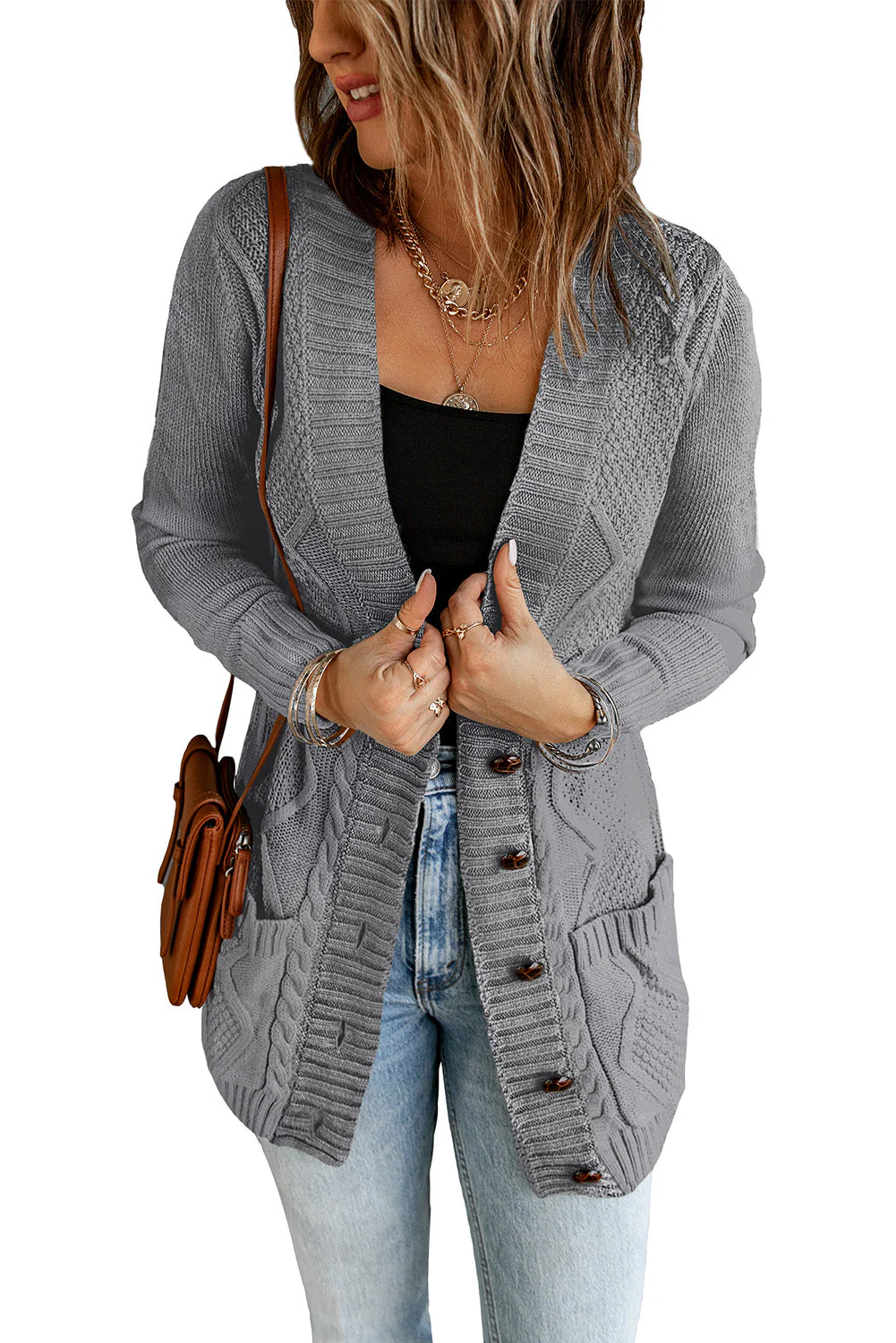 Cardigan à fermeture gris foncé – Image 6