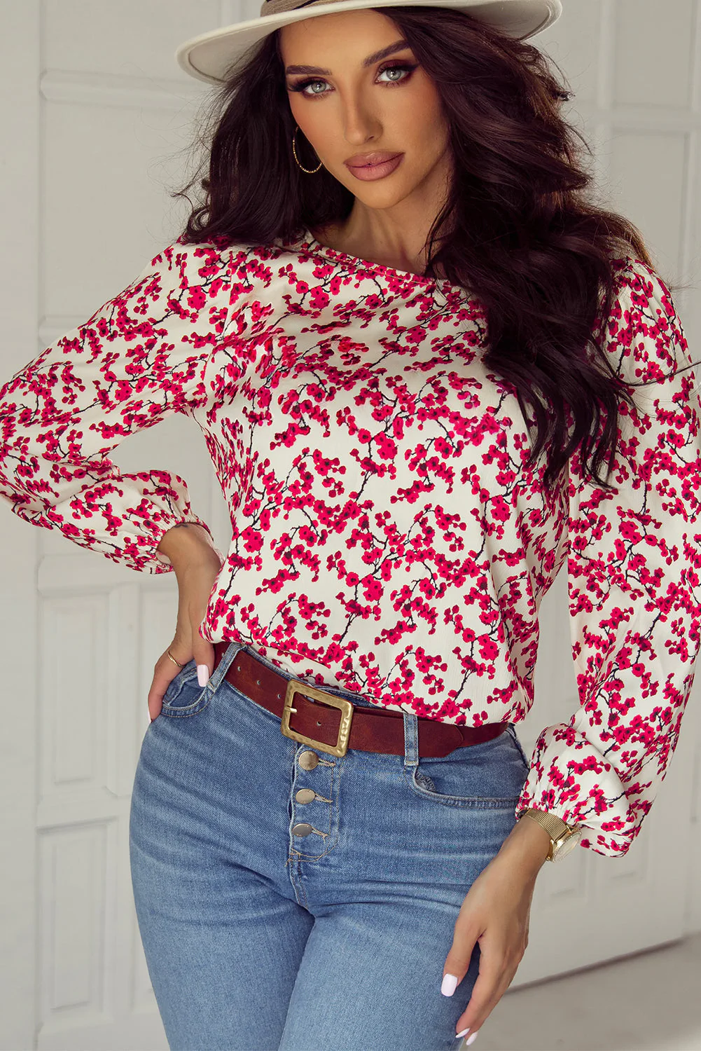 Blouse à imprimé floral et dos ouvert – Image 2