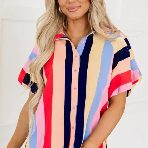 Chemise boutonnée à manches bouffantes rayée