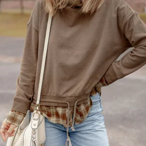 Chemisier a col montant et patchwork a carreaux