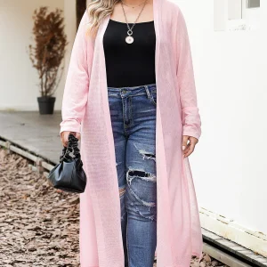 Cardigan long en maille transparente grande taille