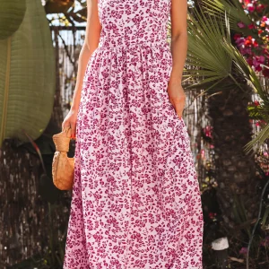 Robe Longue Sans Manches À Découpes Florales Dans Le Dos