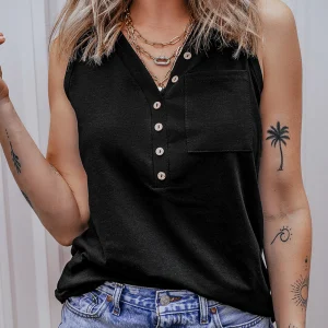 Débardeur à poche plaquée et demi-bouton