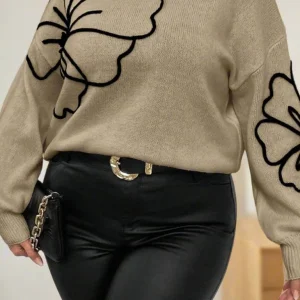 Pull à Col Montant et Epaules Tombantes de Grande Taille