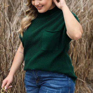 Pull à Manches Courtes et Col Montant de Grande Taille