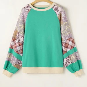 Sweat-shirt Raglan à Carreaux Grande Taille