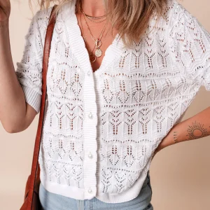 Cardigan tricoté a col en V ajouré Frenchy