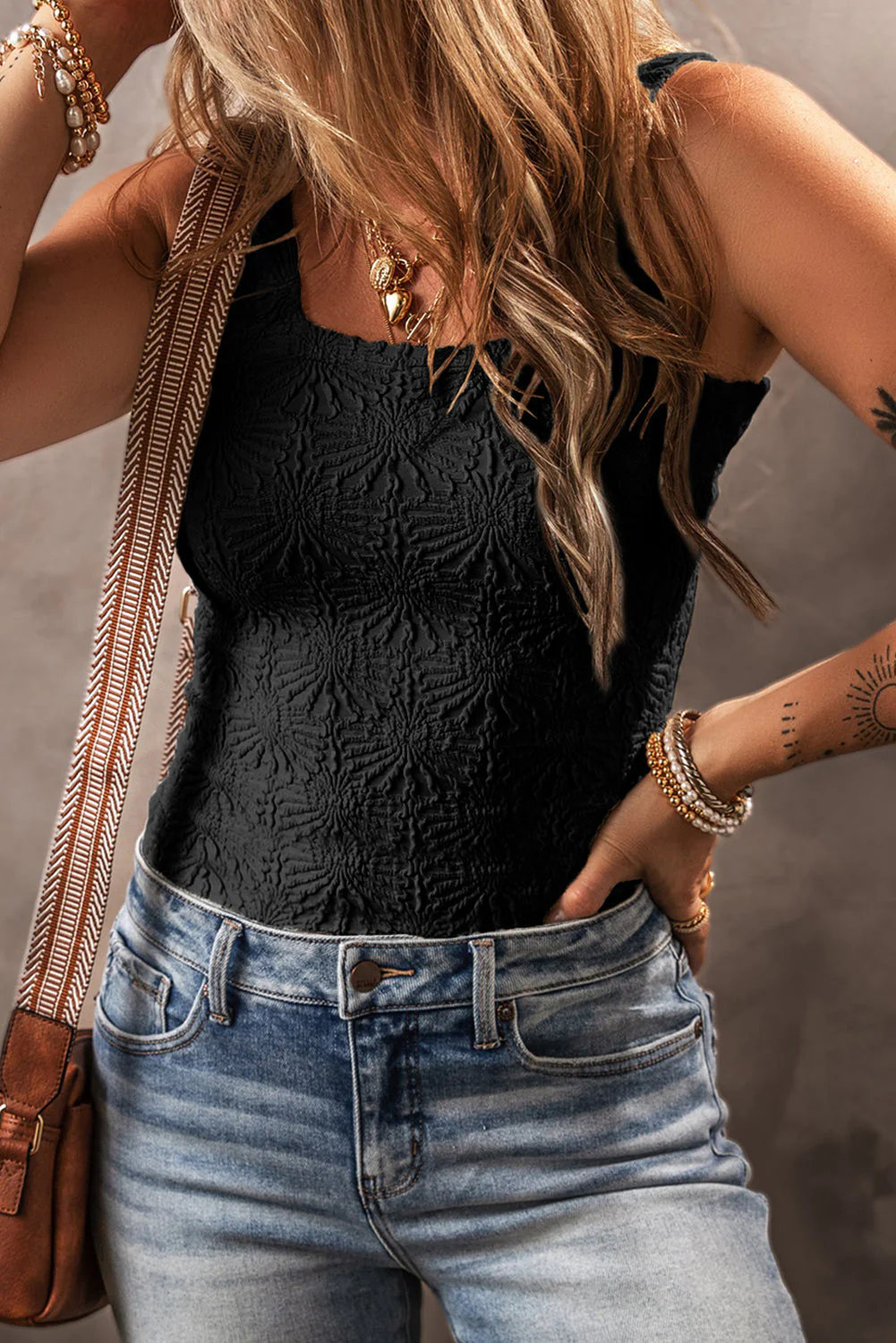 Débardeur a col carré en jacquard fleuri – Image 2