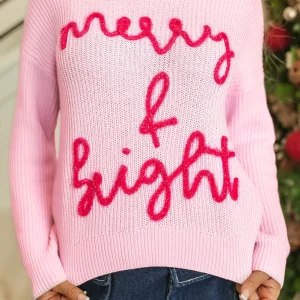 Pull en tricot gaufré avec lettres pop-up Merry & Bright