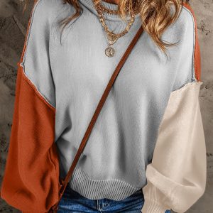 Pull à bordure côtelée et manches Bishop