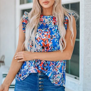 Débardeur imprimé fleuri avec volants