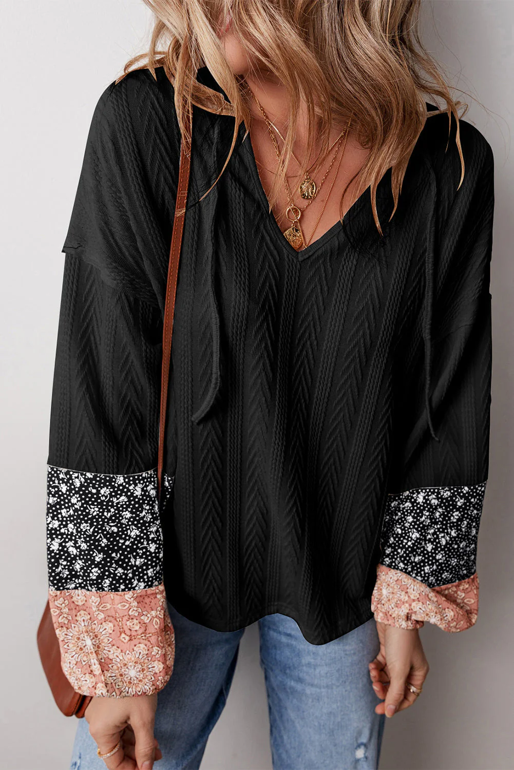 Blouse en tricot texturé patchwork floral