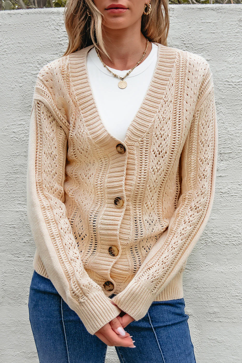 Cardigan pull ouvert en tricot a épaules tombantes – Image 6