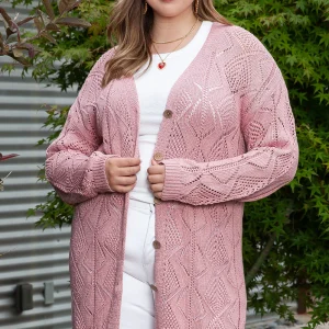Cardigan boutonné en tricot ouvert grande taille