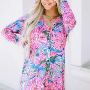 Cardigan boutonné à manches longues et fleurs