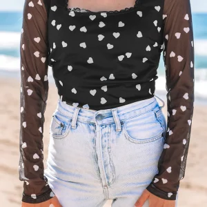 Body À Col Carré En Maille Patchwork En Forme De Cœur