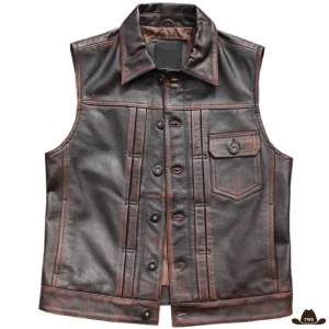 Gilet Homme Sans Manche en Cuir Western