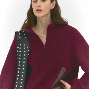 Aude – Pull en laine légère et cuir lisse tanné