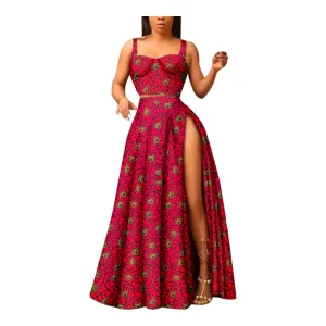 Jupe Longue Rouge en Wax