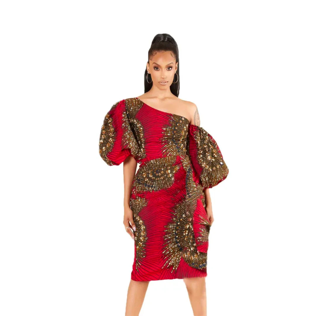 Robe Africaine Wax Epaule Dénudée – Image 3