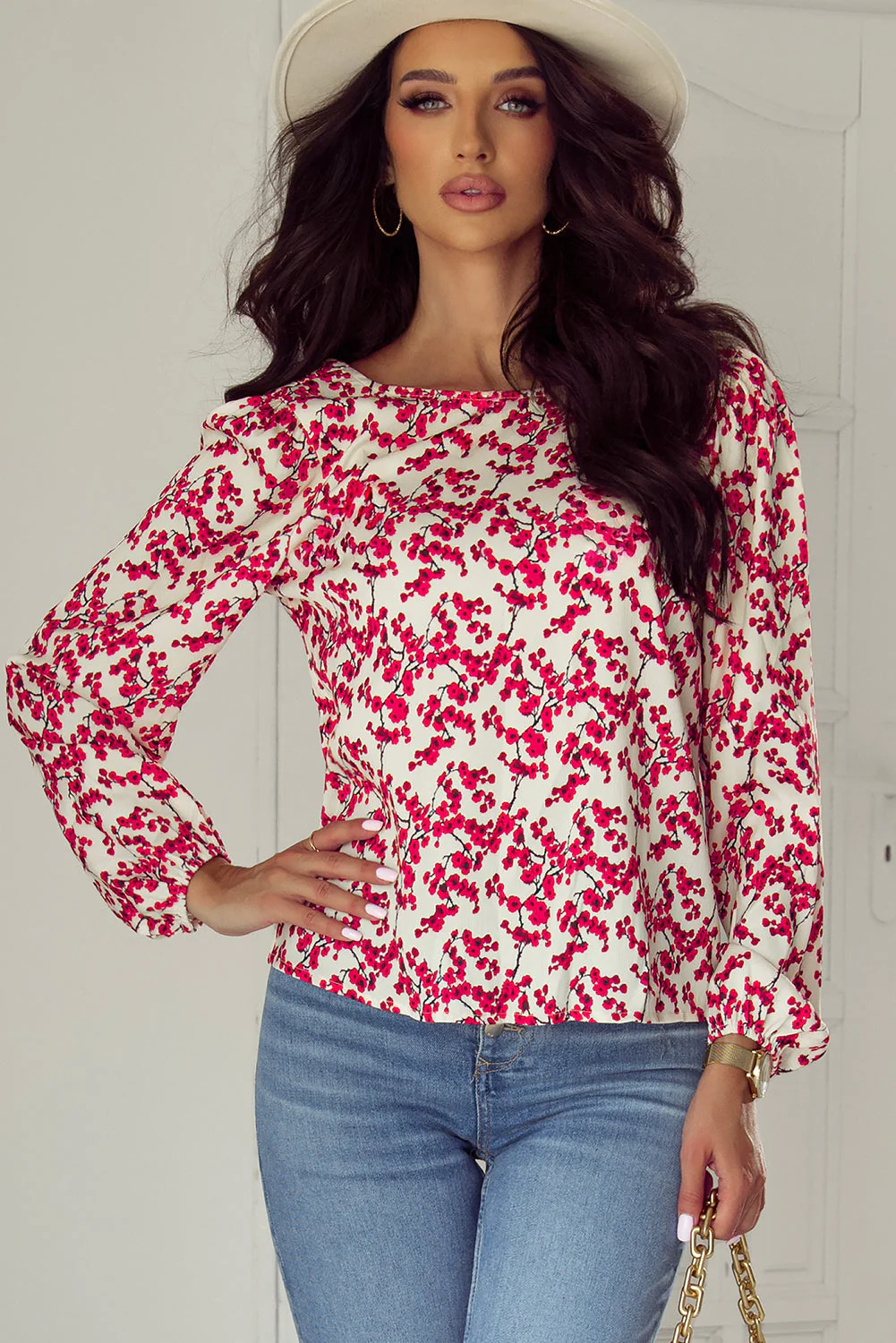 Blouse à imprimé floral et dos ouvert – Image 5