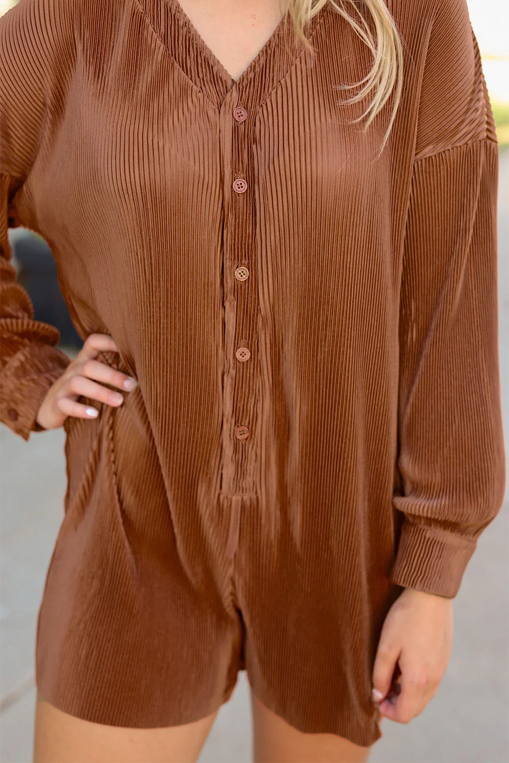 Barboteuse Cotelée À Manches Longues Et Boutonnée Sur Le Devant – Image 7