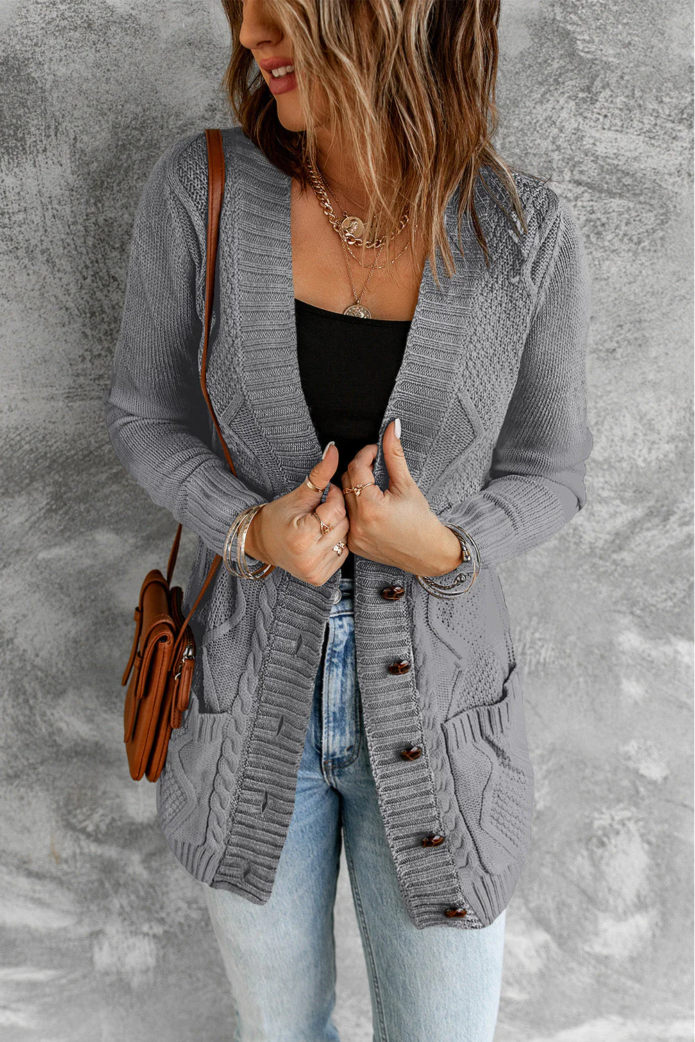 Cardigan à fermeture gris foncé