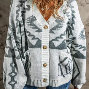 Cardigan à bordure côtelée à motif géométrique