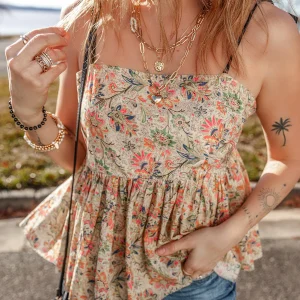 Débardeur À Volants Et Bretelles Spaghetti À Imprimé Floral