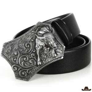 Ceinture Homme Cuir Noir Boucle Fantaisie Western