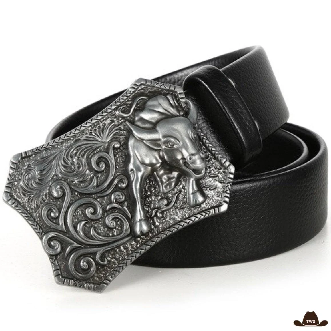 Ceinture Homme Cuir Noir Boucle Fantaisie Western – Image 2