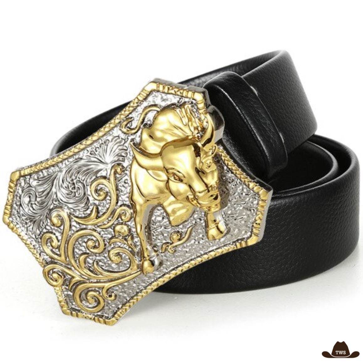 Ceinture Homme Cuir Noir Boucle Fantaisie Western – Image 4