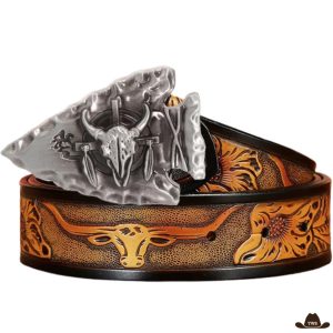 Ceinture Homme Western Cuir Repoussé