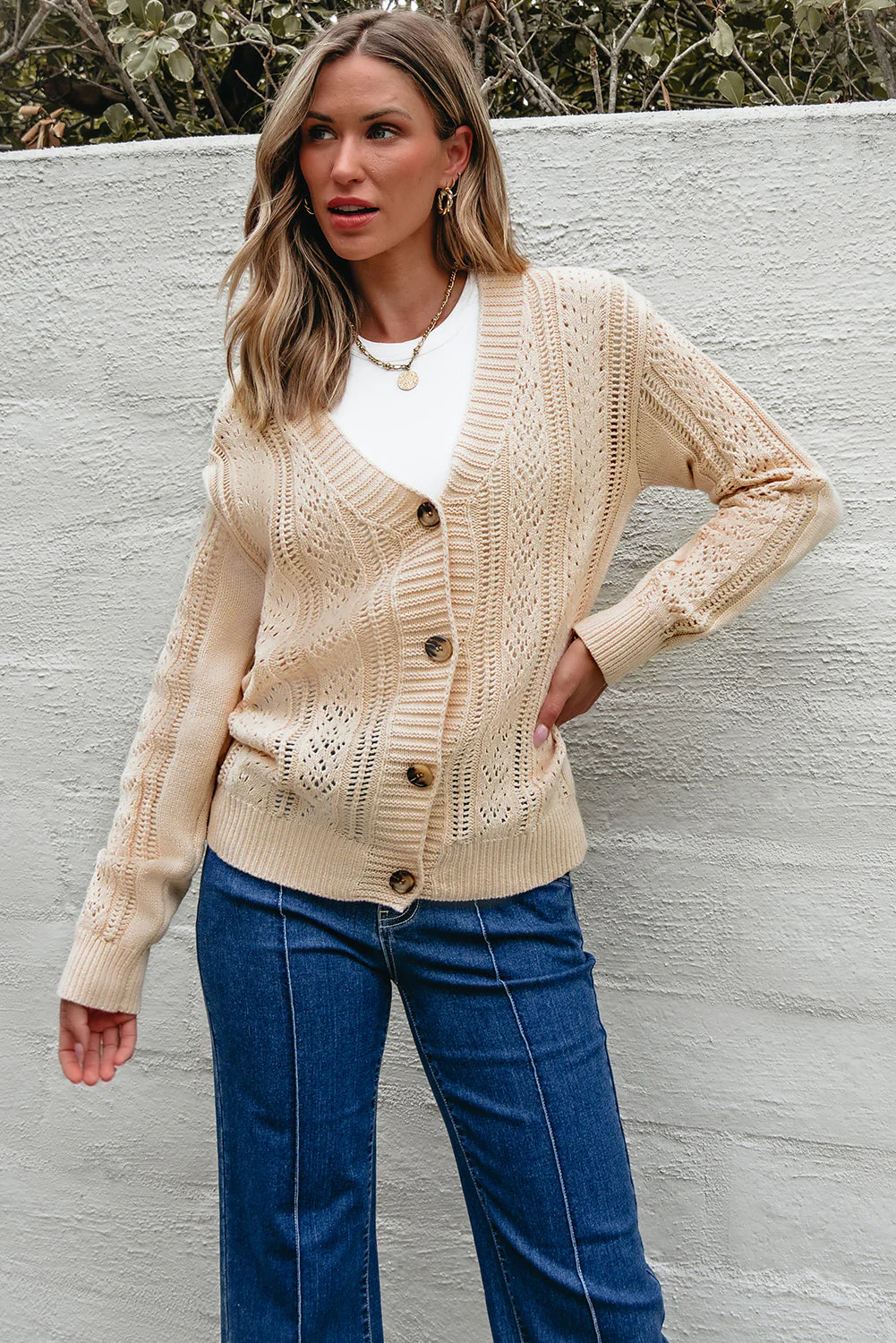 Cardigan pull ouvert en tricot a épaules tombantes – Image 5