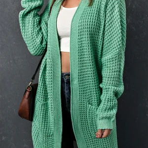 Cardigan tricoté long ouvert sur le devant