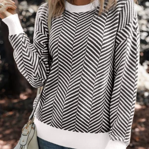 Pull Ras Du Cou Noir À Bords Contrastés