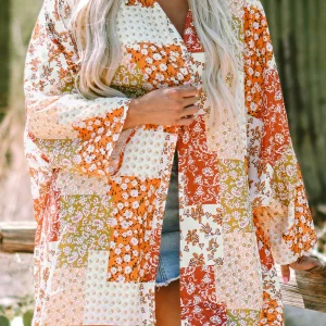 Kimono Boho Patchwork Floral Ouvert Sur Le Devant