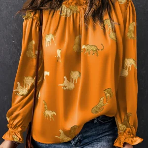 Blouse à manches volantées et imprimé guépard