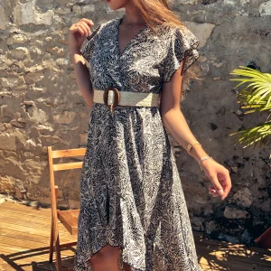 Robe longue asymétrique à motifs